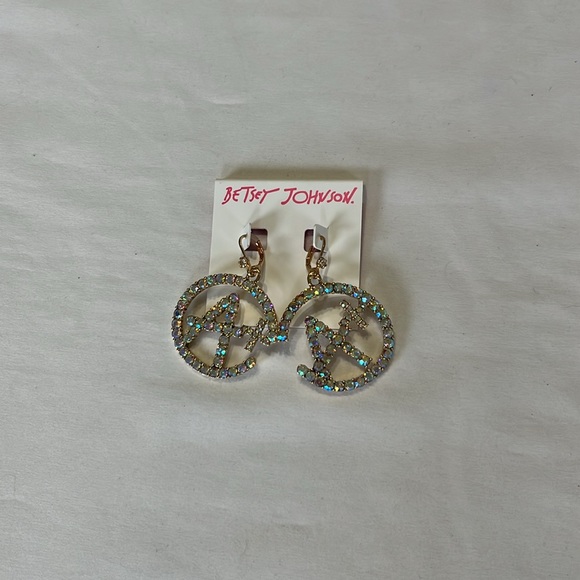 Betsey Johnson A+ School Collection Drop Earrings Pave Iridescent Crystal NWT - Picture 4 of 6